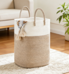 60L Brown Cotton Rope Woven Laundry Basket - Multi-functional Storage Basket Design, Suitable for Bathrooms