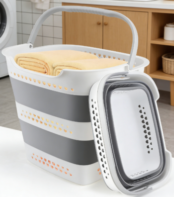Folding Pop-Up Laundry Basket - Portable Plastic Dirty Laundry Basket with Comfortable Handle
