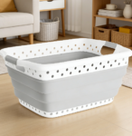 Collapable Plastic Laundry Basket, Space-Saving with Comfortable Handle, 45L Gray Storage Basket