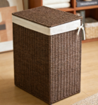 Washing and wheeled laundry basket with lid, 160L, three-section design, synthetic rattan appearance, suitable for bedroom storage.