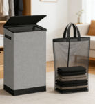 100L Large Capacity Tall Collapsible Laundry Basket with Lid and Removable Inner Bag.