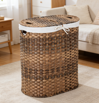 Oval laundry basket with handle, suitable for clothing and bedding storage