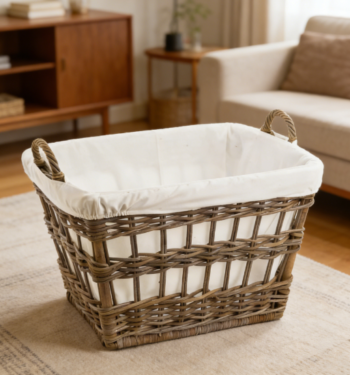 French-style wicker laundry basket, rectangular, large capacity clothing storage basket