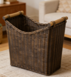 Narrow wicker storage basket, large size, suitable for magazine or small item storage, vintage walnut brown