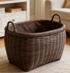 Oval wicker laundry basket, large capacity, vintage style, suitable for household clothing storage