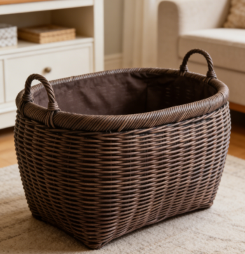 Oval wicker laundry basket, large capacity, vintage style, suitable for household clothing storage